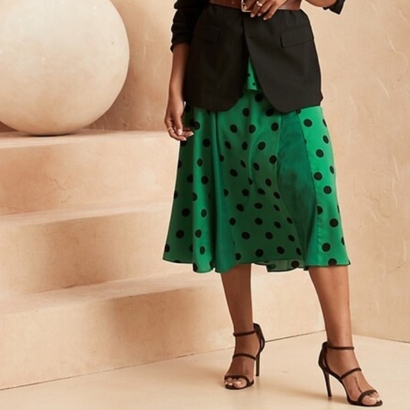 Banana republic factory green polkadot paneled midi skirt 4 - Picture 1 of 7